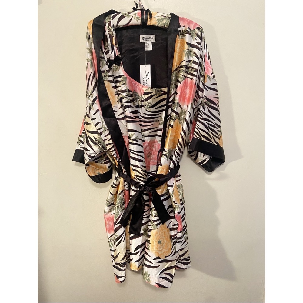 Silky Smooth Flowery Zebra Print Night Gown with little black bows